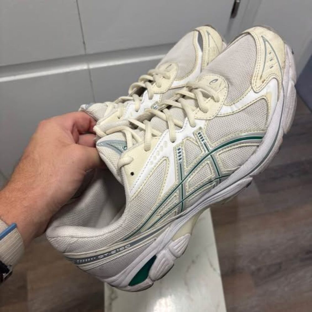 Asics GT-2160 White Cream Green Mesh Running Shoes Sneakers Mens Size 12